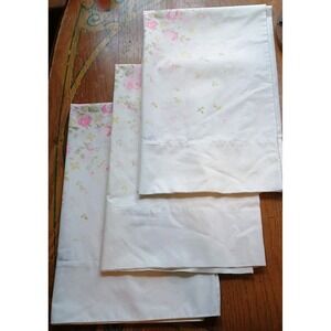 Vtg Fieldcrest Perfection 3 Standard Pillowcases Pink Roses Cottagecore